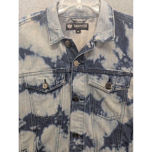 Encrypted Supply Company Jacket Mens Medium Blue Denim Tie Dye Trucker Jean Y2K - Picture 3 of 10